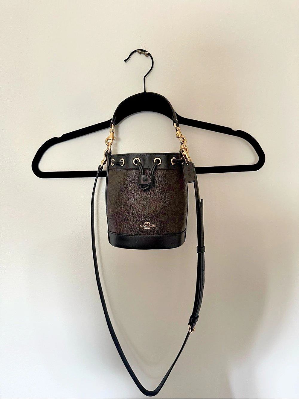 Coach Mini Bucket Bag In Signature Canvas Brown & Black